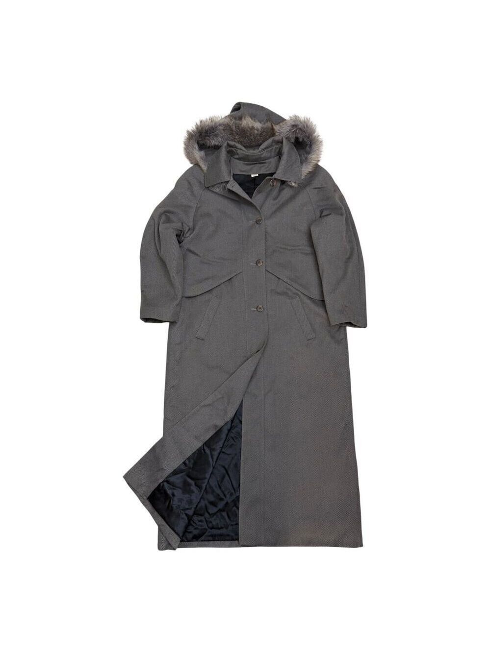 VINTAGE WOOL & GENUINE FUR Trilogi Long Gray Trench Business Coat Womens 10
